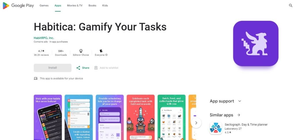 Best Planner for Android Apps - Habitica