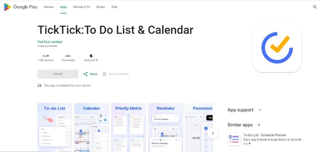 Best Planner for Android Apps - Ticktick