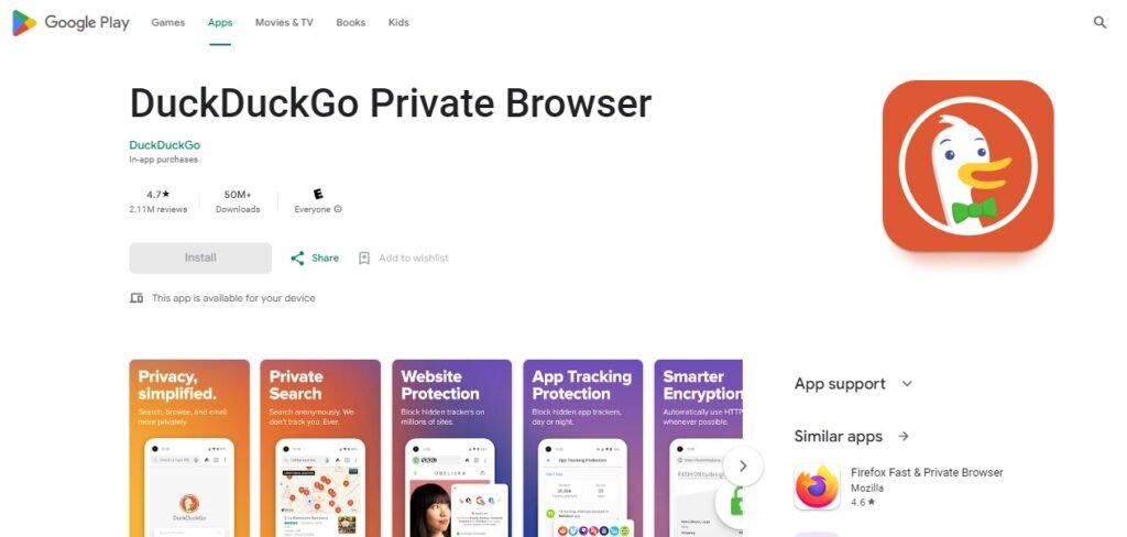 Best Security And Privacy for Android Apps - Duckduckgo