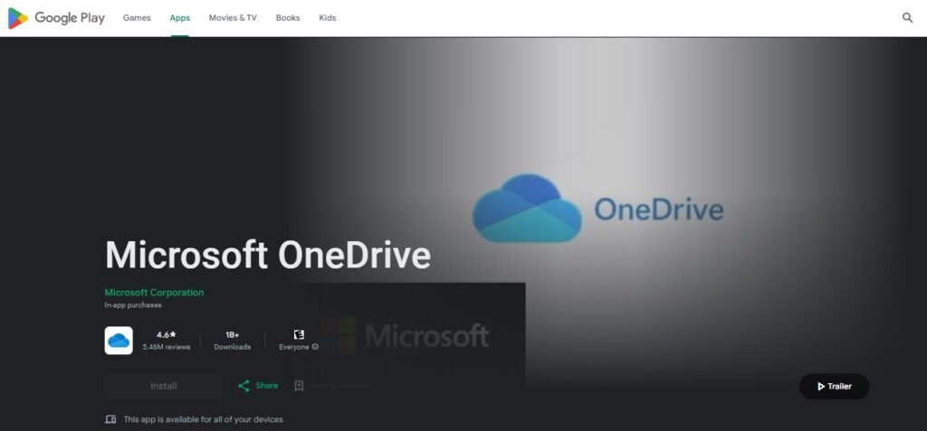 Best Cloud Storage for Android Apps - Microsoft Onedrive