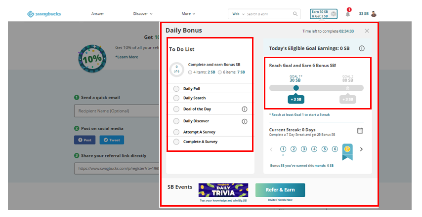 Swagbucks Daily Dashboard