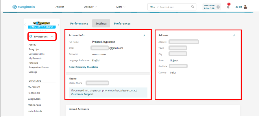 swagbucks Profile Page