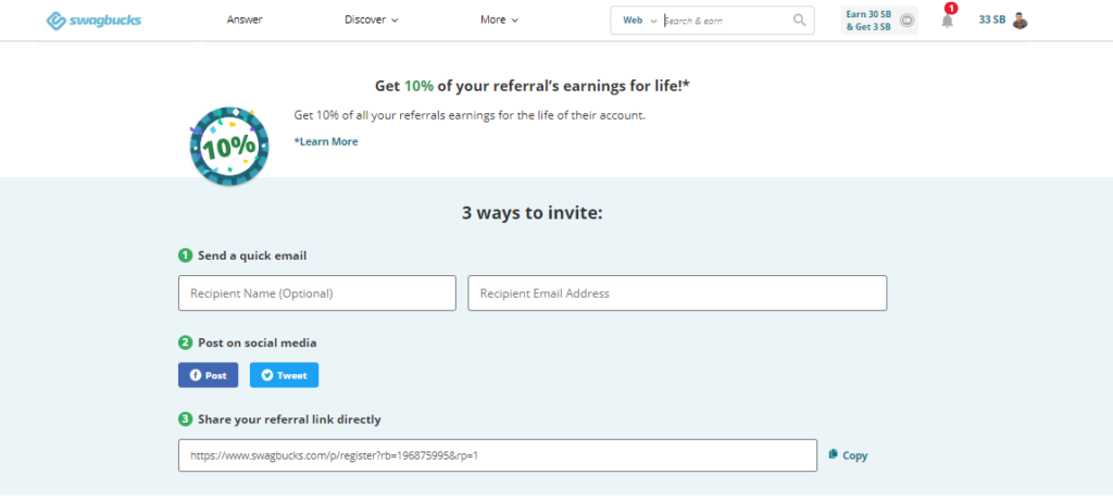 swagbucks Referral programs Friends