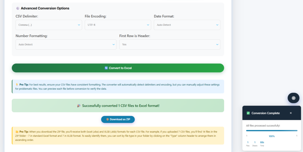 CSV To Excel Converter Online Free No Signup Advanced Conversion Options - IBusiness Excel Tools