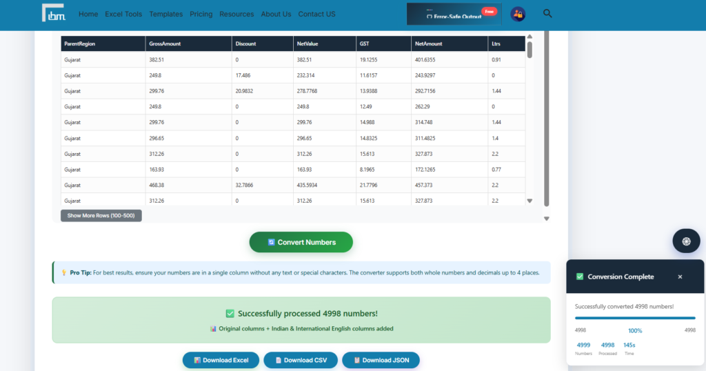 Convert Amount to Words in Excel Online Data Preview - IBusiness Excel Tools
