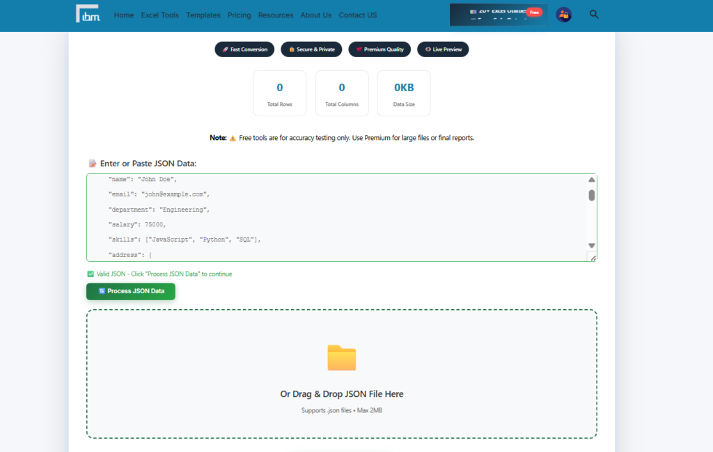 Convert JSON to Excel Online Free Upload File JSON File or Copy To Paste - IBusiness Excel Tools