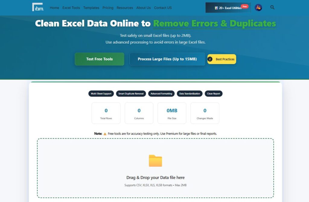 Excel Data Cleaner Online Free - Remove Duplicates, Fix Errors & Standardize Your Spreadsheet in Minutes Upload File - IBusiness Excel Tools