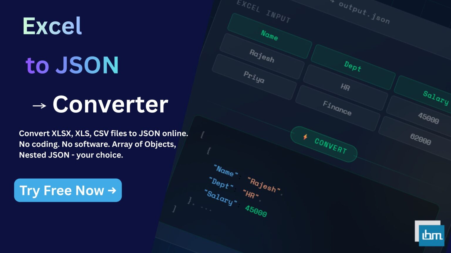 Excel to JSON Converter Online Free - IBusiness Excel Tools