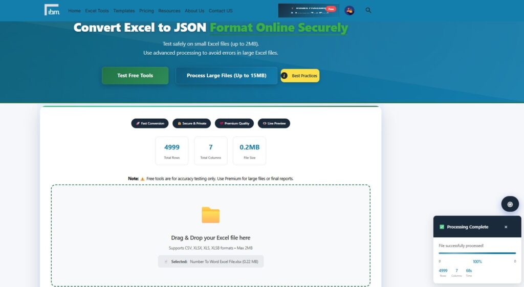 Excel to JSON Converter Online Free - Upload File - IBusiness Excel Tools