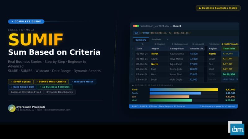 SUMIF Formula Excel – Sum Based on Criteria with Real Business Examples (Complete Guide)